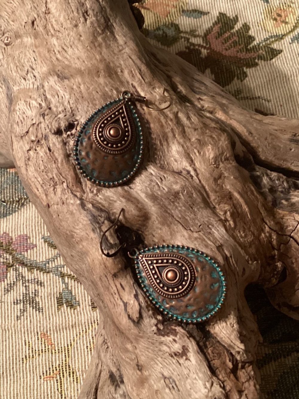Elegant Vintage Style Copper Verdigris Teardrop Earrings Ethnic Bohemian